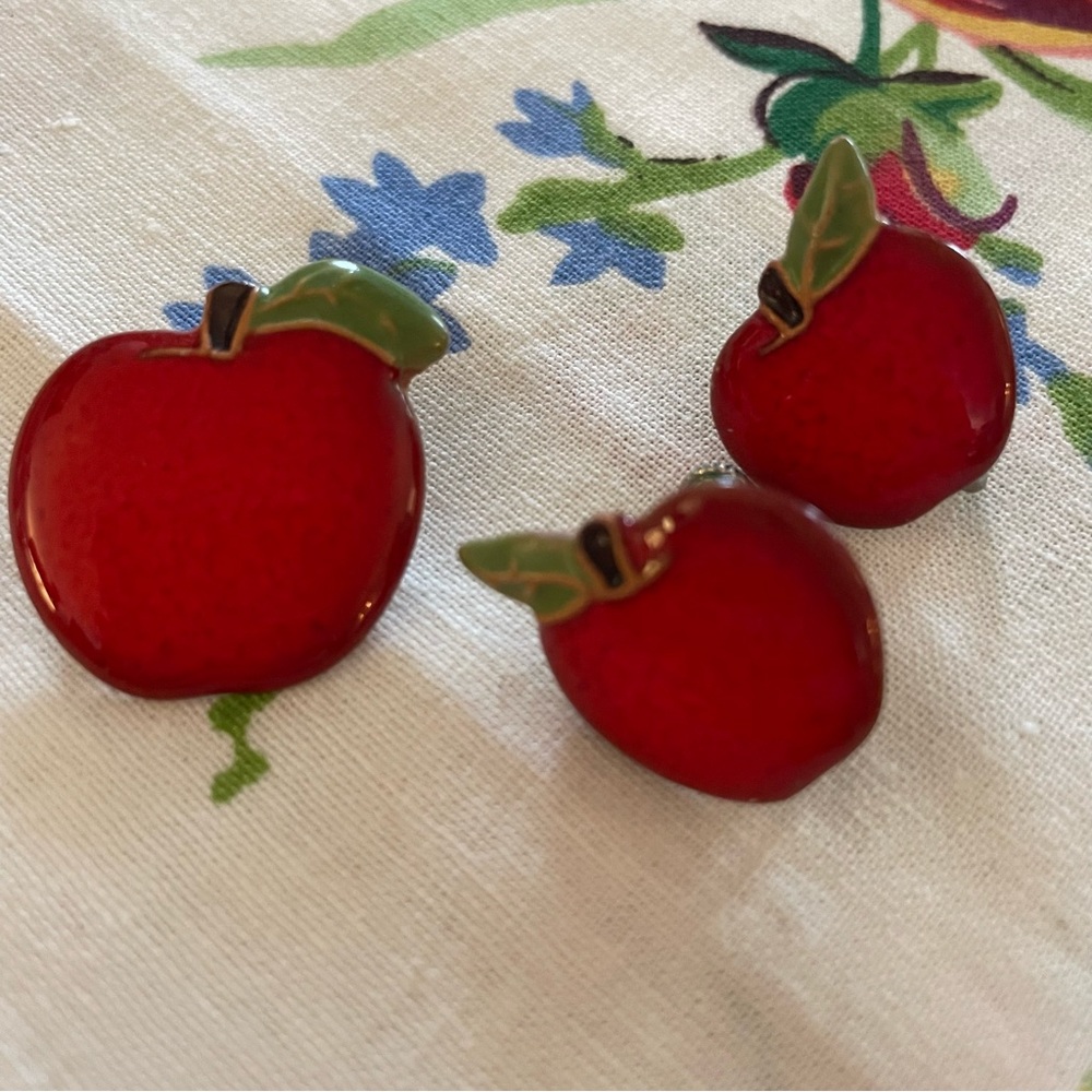 Vintage Apple Pin And Earring Set